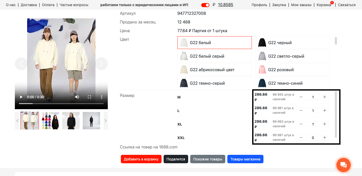 страница товара